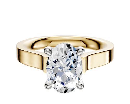 18K Two Tone 4 Prong Hidden Halo Cathedral Flat 3.0mm Engagement Ring