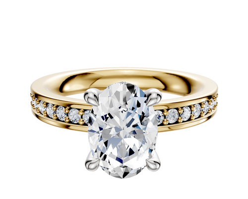 14K Two Tone 4 Prong Hidden Halo Classic Flat 1-Row-Pave 2.5mm Engagement Ring