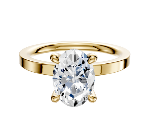 14K Yellow Gold 4 Prong Hidden Halo Classic Flat 2.0mm Engagement Ring