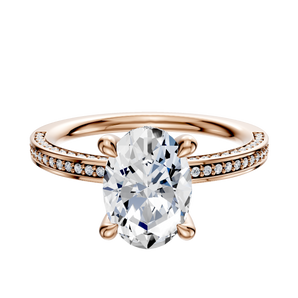 14K Rose Gold 4 Prong Hidden Halo Classic Flat 3-Row-Pave 2.0mm Engagement Ring