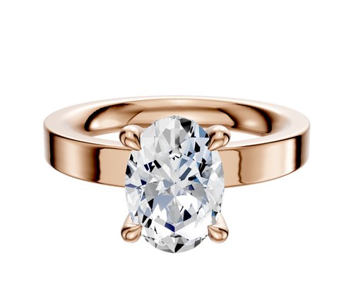 14K Rose Gold 4 Prong Hidden Halo Classic Flat 3.0mm Engagement Ring