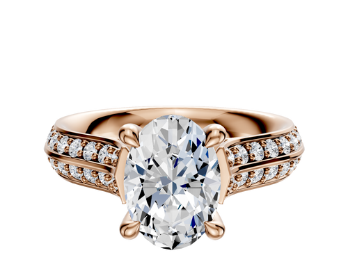 14K Rose Gold 4 Prong Hidden Halo Cathedral Knife Edge 1-Row-Pave 2.5mm Engagement Ring