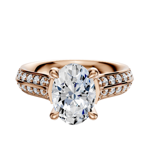 14K Rose Gold 4 Prong Hidden Halo Cathedral Knife Edge 1-Row-Pave 2.5mm Engagement Ring