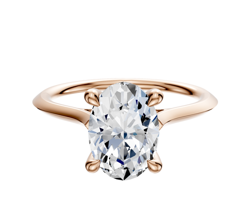 14K Rose Gold 4 Prong Hidden Halo Cathedral Knife Edge 1.5mm Engagement Ring