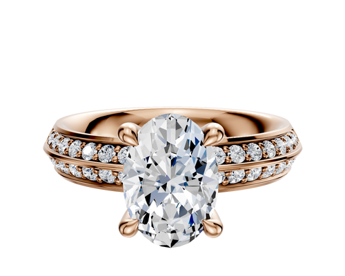 14K Rose Gold 4 Prong Hidden Halo Classic Knife Edge 1-Row-Pave 2.5mm Engagement Ring