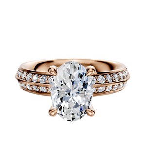 14K Rose Gold 4 Prong Hidden Halo Classic Knife Edge 1-Row-Pave 2.5mm Engagement Ring