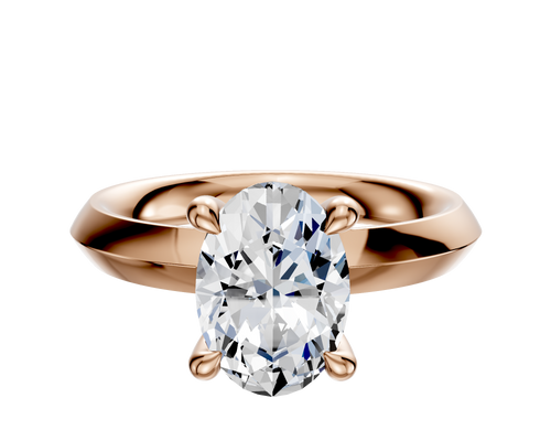 18K Rose Gold 4 Prong Hidden Halo Classic Knife Edge 3.0mm Engagement Ring