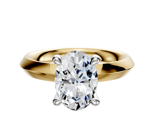 18K Two Tone 4 Prong Hidden Halo Classic Knife Edge 3.0mm Engagement Ring