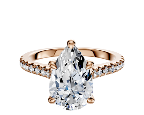 14K Rose Gold 4 Prong Hidden Halo Cathedral Dome 1-Row-Pave 2.5mm Engagement Ring