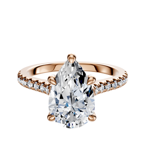 14K Rose Gold 4 Prong Hidden Halo Cathedral Dome 1-Row-Pave 2.5mm Engagement Ring