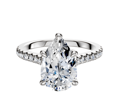 14K White Gold 4 Prong Hidden Halo Cathedral Dome 1-Row-Pave 2.5mm Engagement Ring