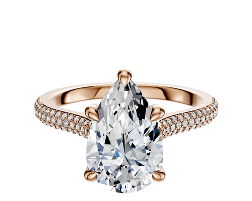 14K Rose Gold 4 Prong Hidden Halo Cathedral Dome 3-Row-Pave 2.0mm Engagement Ring