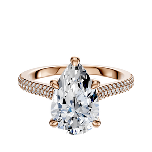 14K Rose Gold 4 Prong Hidden Halo Cathedral Dome 3-Row-Pave 2.0mm Engagement Ring