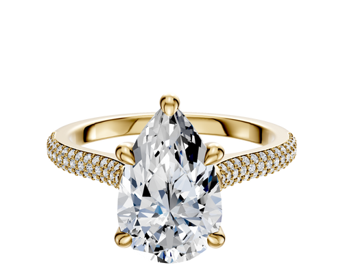 18K Yellow Gold 4 Prong Hidden Halo Cathedral Dome 3-Row-Pave 2.0mm Engagement Ring