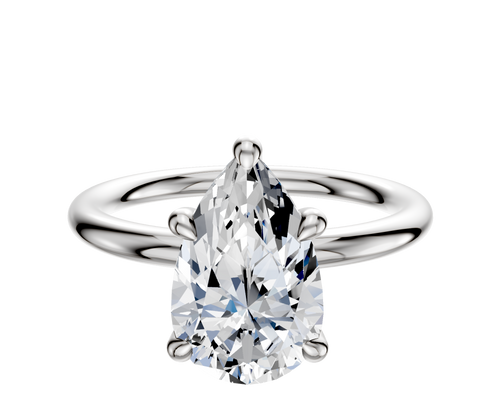 14K White Gold 4 Prong Hidden Halo Classic Dome 2.0mm Engagement Ring