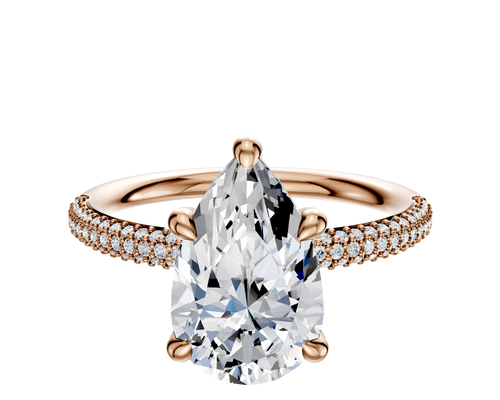 14K Rose Gold 4 Prong Hidden Halo Classic Dome 3-Row-Pave 2.0mm Engagement Ring