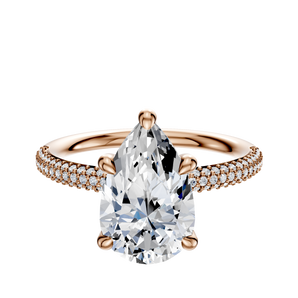 14K Rose Gold 4 Prong Hidden Halo Classic Dome 3-Row-Pave 2.0mm Engagement Ring