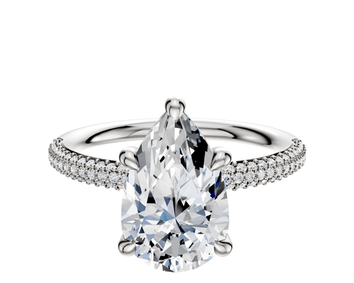 Platinum 4 Prong Hidden Halo Classic Dome 3-Row-Pave 2.0mm Engagement Ring