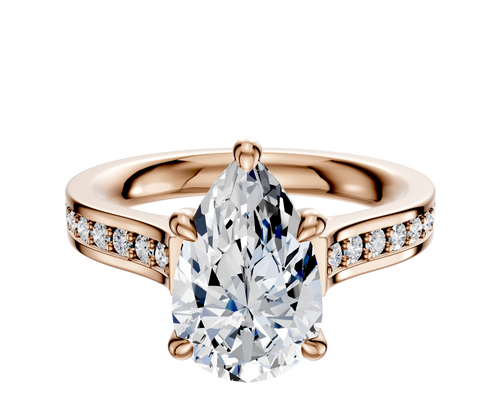 14K Rose Gold 4 Prong Hidden Halo Cathedral Flat 1-Row-Pave 2.5mm Engagement Ring