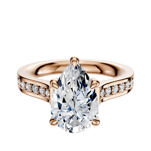 14K Rose Gold 4 Prong Hidden Halo Cathedral Flat 1-Row-Pave 2.5mm Engagement Ring