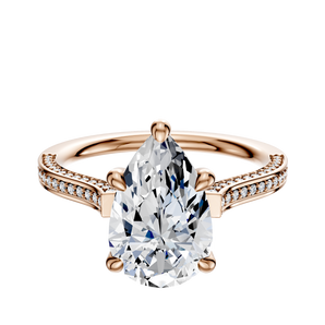 14K Rose Gold 4 Prong Hidden Halo Cathedral Flat 3-Row-Pave 2.0mm Engagement Ring