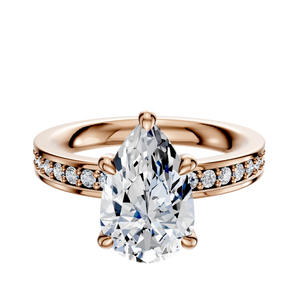 14K Rose Gold 4 Prong Hidden Halo Classic Flat 1-Row-Pave 2.5mm Engagement Ring