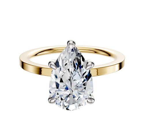 18K Two Tone 4 Prong Hidden Halo Classic Flat 1.5mm Engagement Ring