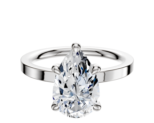 18K White Gold 4 Prong Hidden Halo Classic Flat 2.0mm Engagement Ring