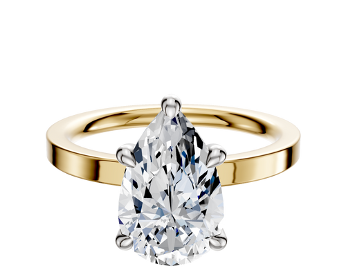 14K Two Tone 4 Prong Hidden Halo Classic Flat 2.0mm Engagement Ring