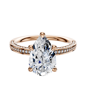 14K Rose Gold 4 Prong Hidden Halo Classic Flat 3-Row-Pave 2.0mm Engagement Ring