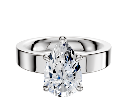 14K White Gold 4 Prong Hidden Halo Classic Flat 4.0mm Engagement Ring