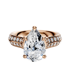 14K Rose Gold 4 Prong Hidden Halo Cathedral Knife Edge 1-Row-Pave 2.5mm Engagement Ring