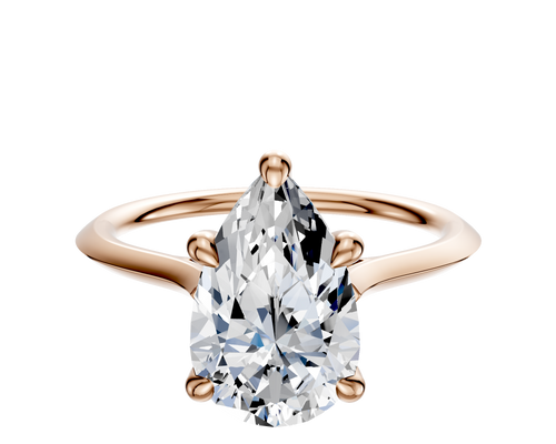 14K Rose Gold 4 Prong Hidden Halo Cathedral Knife Edge 1.5mm Engagement Ring