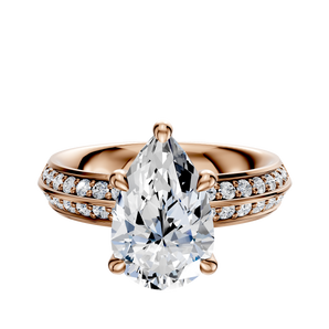 14K Rose Gold 4 Prong Hidden Halo Classic Knife Edge 1-Row-Pave 2.5mm Engagement Ring