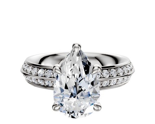 Platinum 4 Prong Hidden Halo Classic Knife Edge 1-Row-Pave 2.5mm Engagement Ring