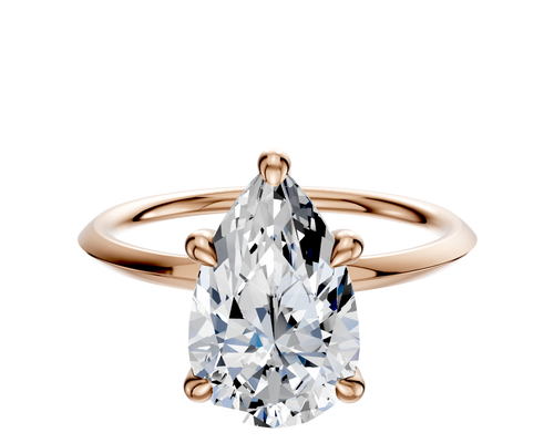 14K Rose Gold 4 Prong Hidden Halo Classic Knife Edge 1.5mm Engagement Ring
