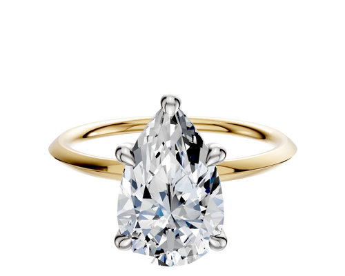14K Two Tone 4 Prong Hidden Halo Classic Knife Edge 1.5mm Engagement Ring