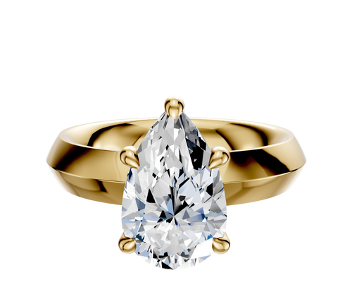 14K Yellow Gold 4 Prong Hidden Halo Classic Knife Edge 4.0mm Engagement Ring