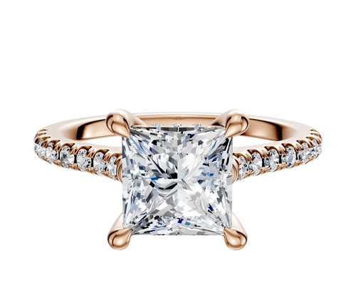 14K Rose Gold 4 Prong Hidden Halo Cathedral Dome 1-Row-Pave 2.5mm Engagement Ring