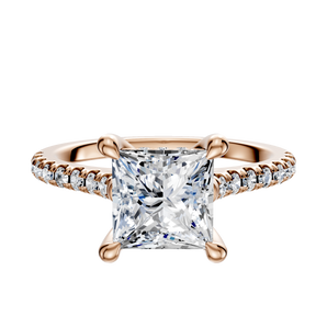 14K Rose Gold 4 Prong Hidden Halo Cathedral Dome 1-Row-Pave 2.5mm Engagement Ring