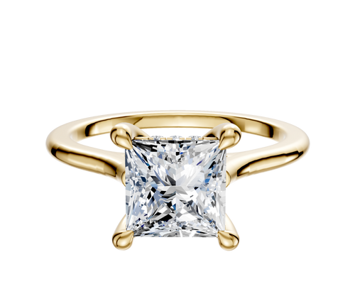 18K Yellow Gold 4 Prong Hidden Halo Cathedral Dome 1.5mm Engagement Ring