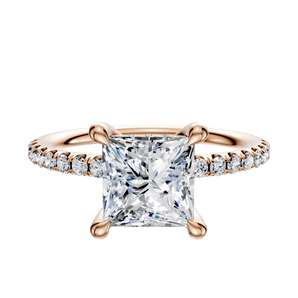 14K Rose Gold 4 Prong Hidden Halo Classic Dome 1-Row-Pave 2.5mm Engagement Ring