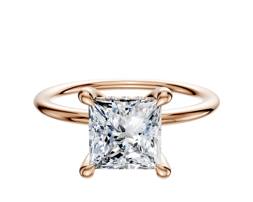 14K Rose Gold 4 Prong Hidden Halo Classic Dome 1.5mm Engagement Ring