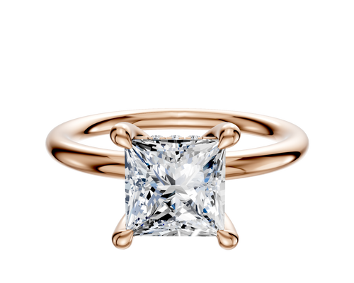 14K Rose Gold 4 Prong Hidden Halo Classic Dome 2.0mm Engagement Ring