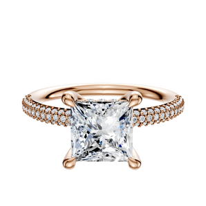 14K Rose Gold 4 Prong Hidden Halo Classic Dome 3-Row-Pave 2.0mm Engagement Ring