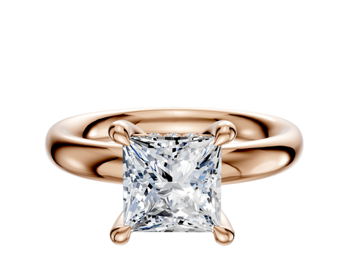 14K Rose Gold 4 Prong Hidden Halo Classic Dome 3.0mm Engagement Ring