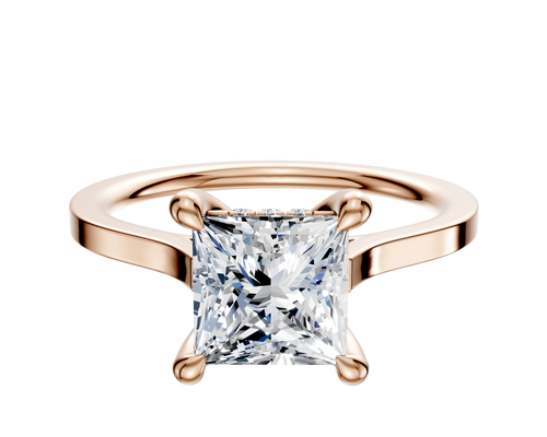 14K Rose Gold 4 Prong Hidden Halo Cathedral Flat 1.5mm Engagement Ring