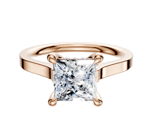 14K Rose Gold 4 Prong Hidden Halo Cathedral Flat 2.0mm Engagement Ring