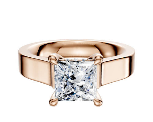 14K Rose Gold 4 Prong Hidden Halo Cathedral Flat 4.0mm Engagement Ring