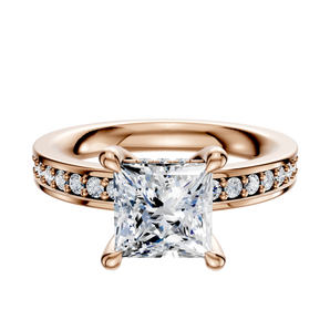 14K Rose Gold 4 Prong Hidden Halo Classic Flat 1-Row-Pave 2.5mm Engagement Ring